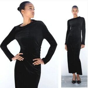 Zara Black Velvet Boat Neck Long Sleeve Maxi Dress, NWT, M